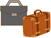 黒のビジネス鞄と茶色の旅行鞄