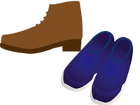 茶色の革靴と青色のスニーカー